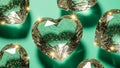 Sparkling Heart-Shaped Diamonds on Green Background Royalty Free Stock Photo
