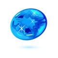 Sparkling light blue oval cut euclase. Iridescent transparent mineral, gemstone vector illustration.