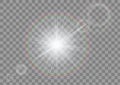 Sparkling light with flares on transparent background. White sparkle isolated.