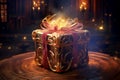 Sparkling Magic gift box light. Generate Ai Royalty Free Stock Photo