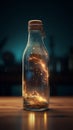 Sparkling magic potion in a bottle. 3d rendering.