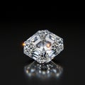 A sparkling, multifaceted diamond rests on a smooth, black surface, showcasing an Royalty Free Stock Photo