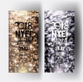 Sparkling new year eve party invitation with defocuced lights on the background.