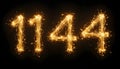 Sparkling Numbers: 1144 Constructed with Golden Light Trails on Black Canvas