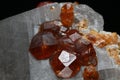 Spessartine garnets crystals on Smoky Quartz