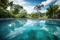 sparkling pool with crystal-clear water and blue sky in the background