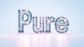 Sparkling pure word shaped from transparent crystals floating on reflective surface Royalty Free Stock Photo