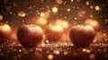 Sparkling red apples against a backdrop of golden lights Royalty Free Stock Photo