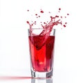 Red liquid splashing out of a glass, dynamic beverage action freeze motion Royalty Free Stock Photo