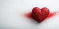 A sparkling red heart adorned with glittering dust on a white surface. Generative AI Royalty Free Stock Photo