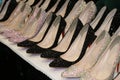 Sparkling row of rhinestone high heel shoes