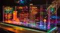 A sparkling science fair display with detailed models and colorful