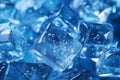 Sparkling serenity, scattered ice cubes and glistening water drops on blue