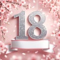 Sparkling 18th Birthday Number with Pink Blossoms