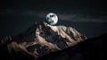 A sparkling snow-covered mountaintop reflecting the light of a full moon created with Generative AI