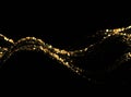 Sparkling stardust. Golden shiny magic vector waves with golden particles isolated on black background. A brilliant Royalty Free Stock Photo