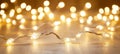 Sparkling String Lights with Beautiful Festive Bokeh on Warm Background, Holiday Copy Space