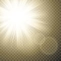 Sparkling sun rays with hot spot and flares with sun flare effect on transparent background .