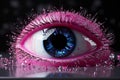 Sparkling surprise box reveals a pink eye with halftone dots, full of wonder.