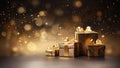 Sparkling Surprises: A Festive Outdoor Scene of Golden Gifts and