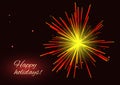 Radiant red yellow fireworks greeting holidays background Royalty Free Stock Photo