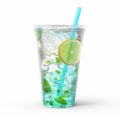 Sparkling Water Cup Mock Up: Photorealistic Rendering Of Blue Beverage In Disposable Plastic Cup Royalty Free Stock Photo