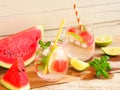 Sparkling water glasses with watermelon. Royalty Free Stock Photo