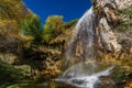 Sparkling waterfall near Jucar river source, long exposure