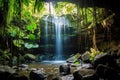 a sparkling waterfall in a tropical rainforest