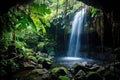 a sparkling waterfall in a tropical rainforest