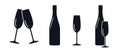 Sparkling wine or champagne glasses and bottle icons