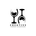 sparkling wine glass logo icon vector, cafe inspiration template, illustration Royalty Free Stock Photo