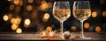 Sparkling wine glasses amidst shimmering golden evening ambiance GenerativeAI