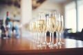 sparkling wine glasses arranged for a wedding toast Royalty Free Stock Photo