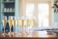 sparkling wine glasses arranged for a wedding toast Royalty Free Stock Photo