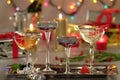 Sparkling wine glasses on luxurius background Royalty Free Stock Photo