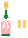 Sparkling wine and glasses. Romantic gift color icon