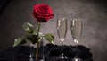 Sparkling wine and red roses in close-up Royalty Free Stock Photo