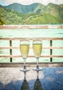 Sparkling wine on a tropical summer vacation destination. Royalty Free Stock Photo