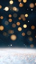 Sparkling winter night sky with soft bokeh lights and falling snowflakes Royalty Free Stock Photo