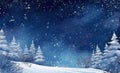 Sparkling Winter Wonderland: Falling Snow Against Dark Blue Sky and White Snowdrifts, generative AI Royalty Free Stock Photo