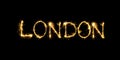 Sparkling word London isolated on black background