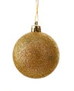 Sparkly christmas ball covered with gold glitter isolated on white