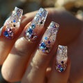 Nail Designs Crystal Glitter Tips Fairycore Multi Layered High Detail Handcrafted Gemstone AI Royalty Free Stock Photo