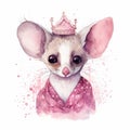 Sparkly Pink Aye-Aye Princess Illustration on White Background for Invitations and Scrapbooking.