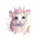 Sparkly Pink Aye-Aye Princess Illustration on White Background for Invitations and Scrapbooking.