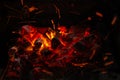 Sparks of fire on a black background. flame of fire with sparks. Burning red hot sparks fly from hot coals in the fire. Royalty Free Stock Photo