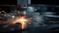 Sparks Fly From Industrial Laser Cutter Royalty Free Stock Photo