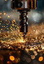 Sparks fly from industrial metal drilling machine Royalty Free Stock Photo
