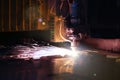 Sparks fly out machine head for metal processing